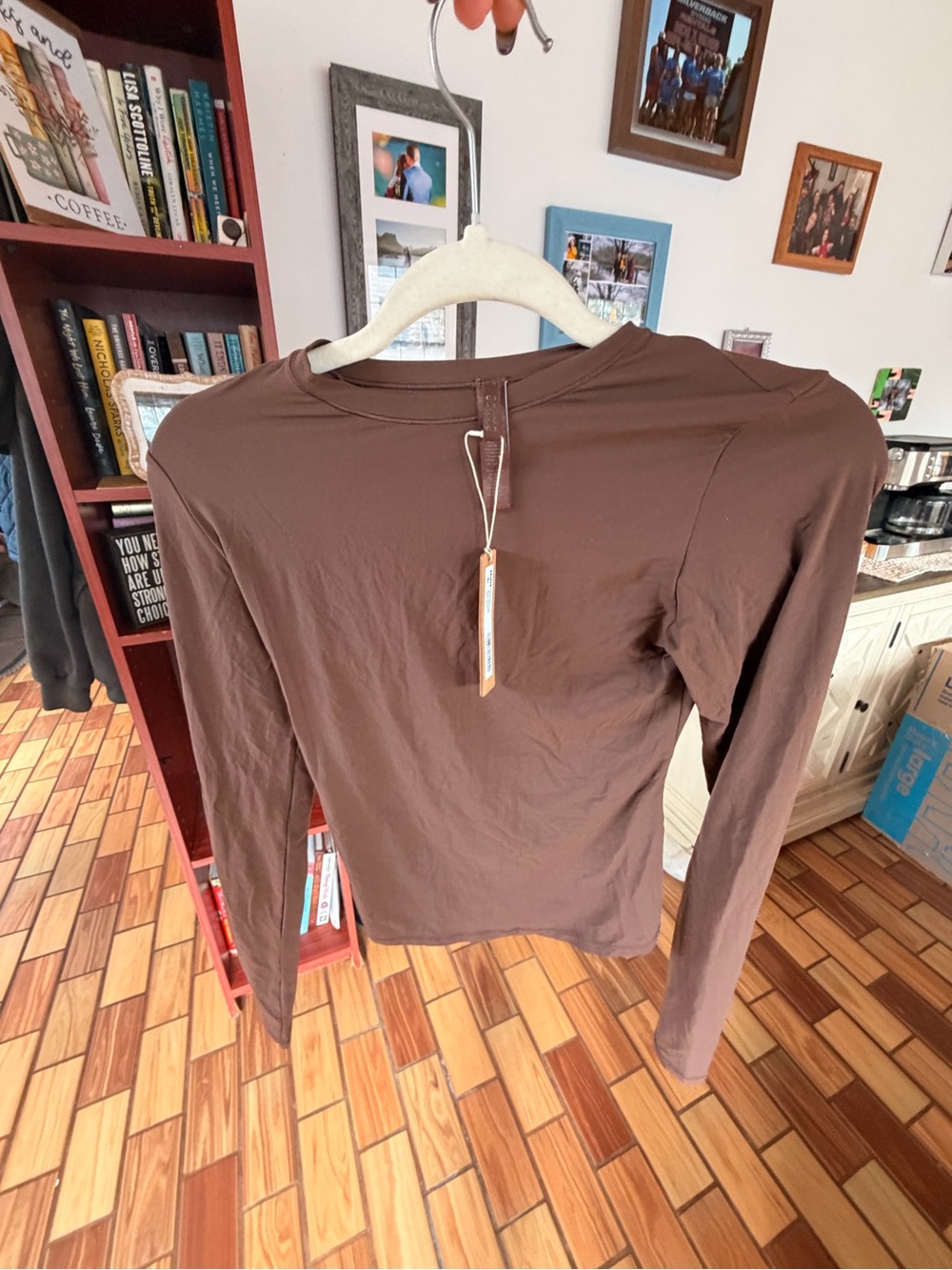 SKIMS Long-Sleeve Crewneck Top in Brown